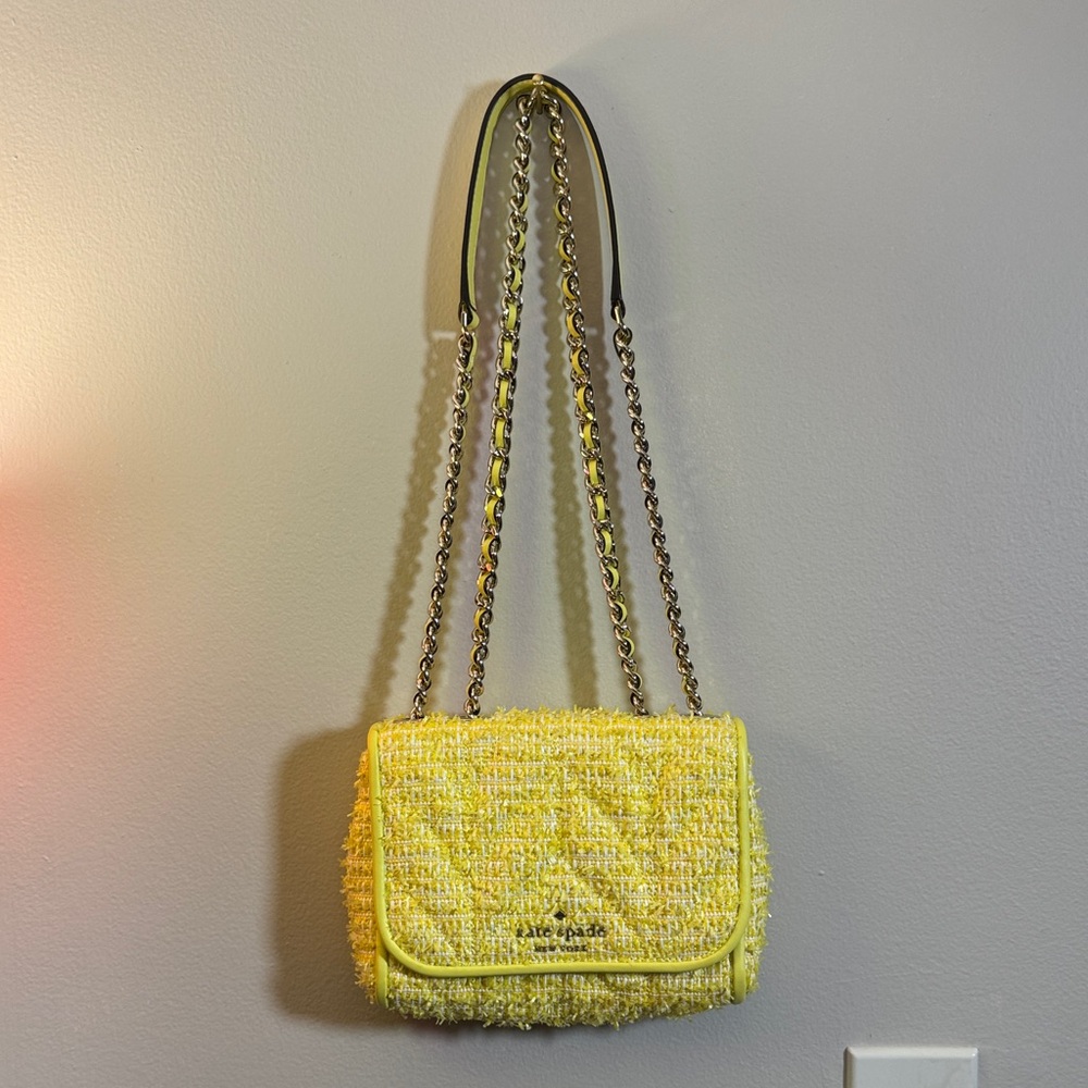 Kate Spade Yellow Tweed Chain Strap Bag
